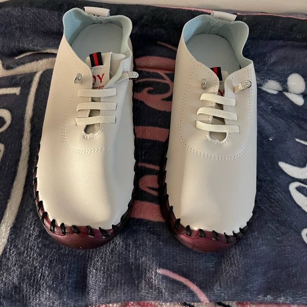 White Kids Shoes with Red Accents